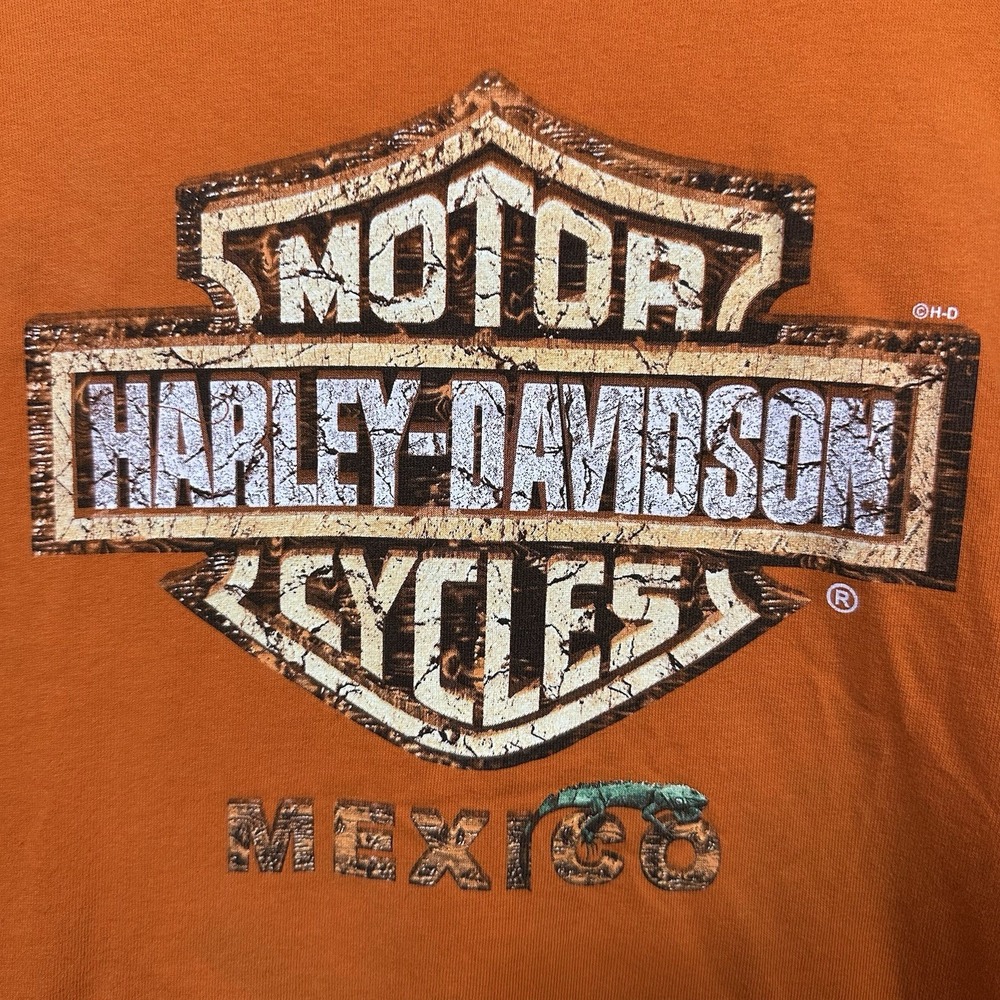 Harley Davidson Motorcycle Cancun Mexico Orange T-Shirt Short Sleeve *‎ Flawed*